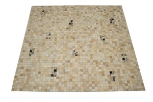 Multi Beige Brown Cowhide 6X6 Modern Leather Square Rug