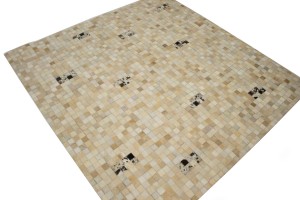 Multi Beige Brown Cowhide 6X6 Modern Leather Square Rug