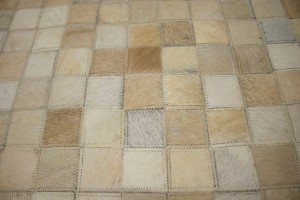 Multi Beige Brown Cowhide 6X6 Modern Leather Square Rug