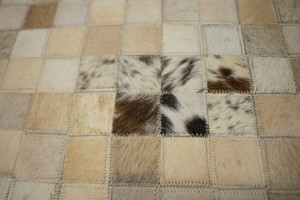 Multi Beige Brown Cowhide 6X6 Modern Leather Square Rug