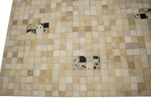 Multi Beige Brown Cowhide 6X6 Modern Leather Square Rug