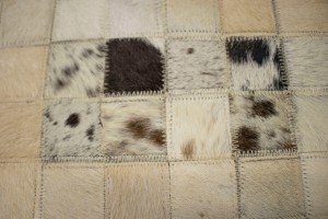 Multi Beige Brown Cowhide 6X6 Modern Leather Square Rug