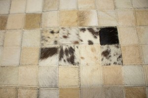 Multi Beige Brown Cowhide 6X6 Modern Leather Square Rug