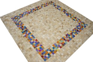 Multicolored Cowhide 6X6 Modern Leather Square Rug