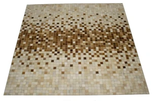 Beige Brown Cowhide 6X6 Modern Leather Square Rug