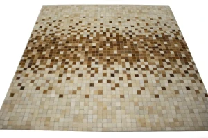 Beige Brown Cowhide 6X6 Modern Leather Square Rug