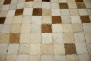 Beige Brown Cowhide 6X6 Modern Leather Square Rug