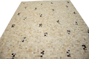Multi Beige Brown Cowhide 8X10 Modern Leather Rug