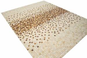Beige Brown Cowhide 8X10 Modern Leather Rug
