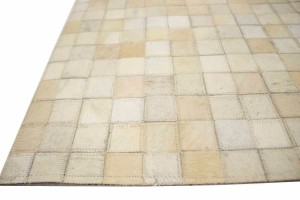 Beige Brown Cowhide 8X10 Modern Leather Rug
