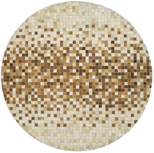 Beige Brown Cowhide 6X6 Modern Leather Round Rug