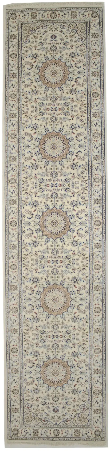 Cream Floral 3X12 Indo-Nain Oriental Runner Rug