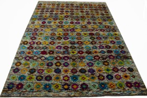 Multicolored Geometric 5'6X7'7 Indo-Gabbeh Modern Rug