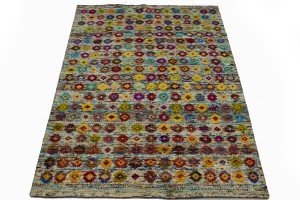 Multicolored Geometric 5'6X7'7 Indo-Gabbeh Modern Rug