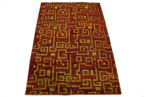 Rusty Red Modern 4X6 Indo-Gabbeh Oriental Rug