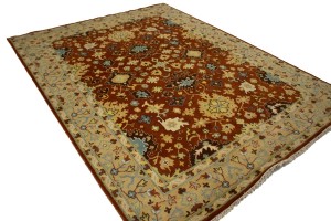 Rust Orange Floral Tribal 8X10 Indo-Mahal Oriental Rug