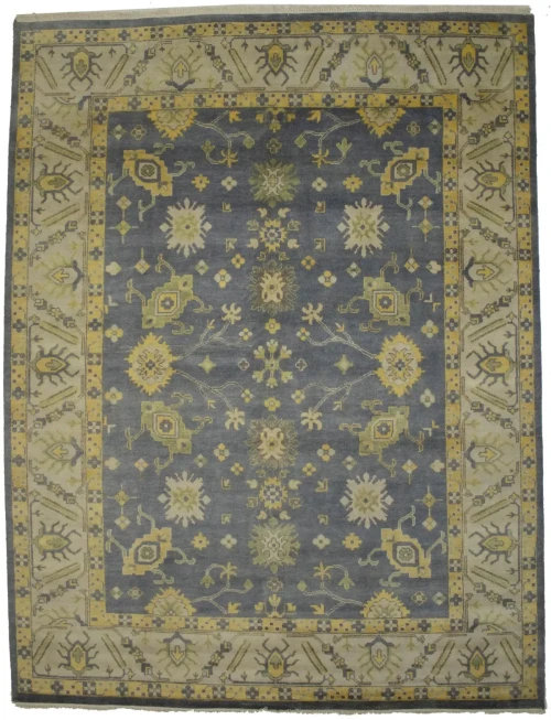 Slate Gray Floral 9X12 Oushak Chobi Oriental Rug