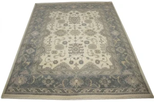Cream Gray Floral 8X10 Oushak Chobi Oriental Rug