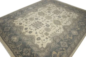 Cream Gray Floral 8X10 Oushak Chobi Oriental Rug