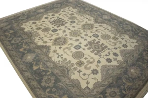 Cream Gray Floral 8X10 Oushak Chobi Oriental Rug