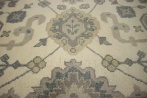 Cream Gray Floral 8X10 Oushak Chobi Oriental Rug