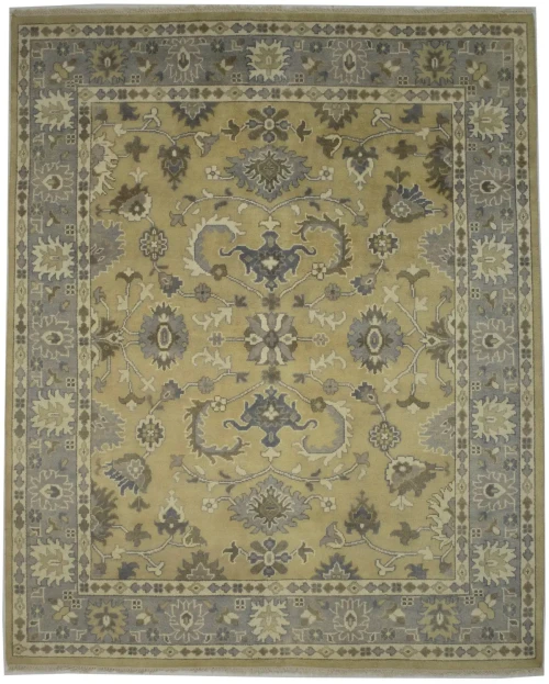 Golden Beige Floral 8X10 Oushak Chobi Oriental Rug