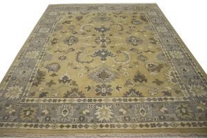 Golden Beige Floral 8X10 Oushak Chobi Oriental Rug