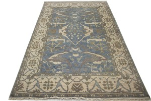 Blue Floral 5X8 Oushak Oriental Rug