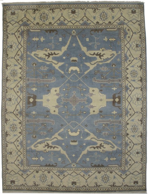 Blue Floral 9X12 Oushak Oriental Rug