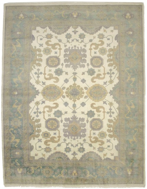 Cream Green Floral 9X12 Oushak Chobi Oriental Rug