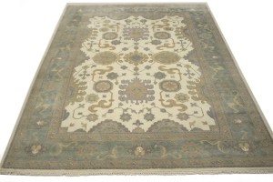 Cream Green Floral 9X12 Oushak Chobi Oriental Rug