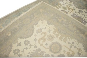 Cream Green Floral 9X12 Oushak Chobi Oriental Rug
