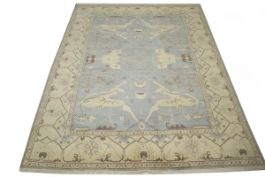 Muted Gray Floral 9X12 Traditional Oushak Oriental Rug