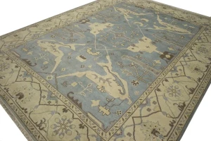 Muted Gray Floral 9X12 Traditional Oushak Oriental Rug