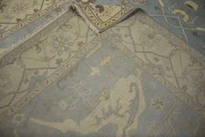 Muted Gray Floral 9X12 Traditional Oushak Oriental Rug