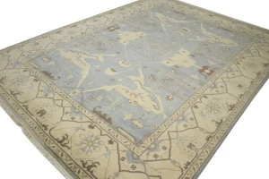 Muted Gray Floral 9X12 Traditional Oushak Oriental Rug