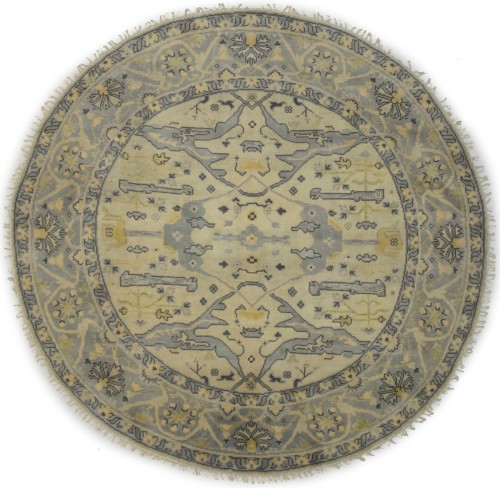 Cream Floral 8X8 Oushak Oriental Round Rug