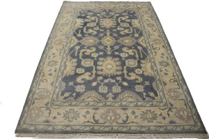Slate Gray Geometric 5X8 Oushak Chobi Oriental Rug