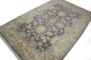 Slate Gray Geometric 5X8 Oushak Chobi Oriental Rug
