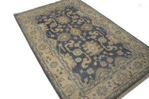 Slate Gray Geometric 5X8 Oushak Chobi Oriental Rug