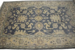 Slate Gray Geometric 5X8 Oushak Chobi Oriental Rug
