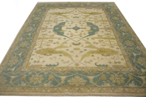 Cream Casual 8X10 Floral Oushak Oriental Rug