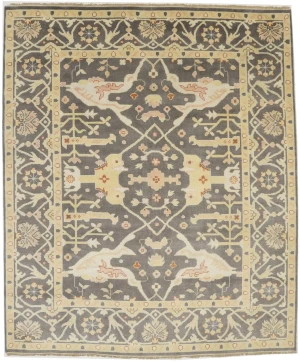Muted Brown Floral 8X10 Oushak Oriental Rug