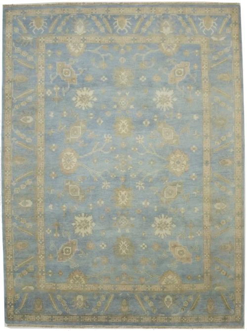 Blue Floral 9X12 Oushak Chobi Oriental Rug