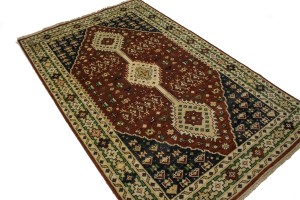 Rusty Brown Geometric 5X8 Indo-Yalameh Oriental Rug