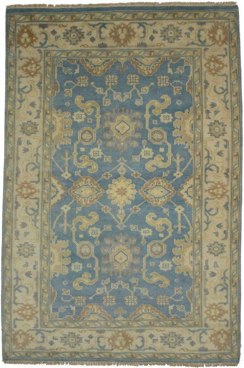 Blue Floral 5X8 Oushak Chobi Oriental Rug