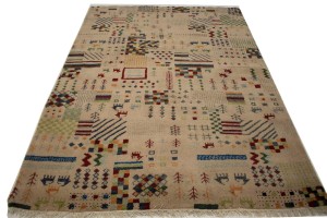 Pinky Beige Tribal 5'6X8 Indo-Gabbeh Oriental Rug