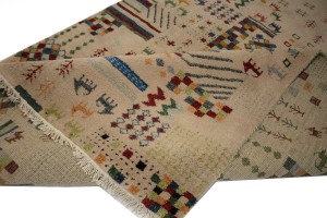Pinky Beige Tribal 5'6X8 Indo-Gabbeh Oriental Rug