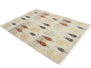 Oatmeal Pictorial Tribal 6X8 Indo-Gabbeh Oriental Rug