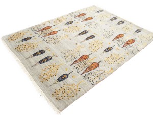 Oatmeal Pictorial Tribal 6X8 Indo-Gabbeh Oriental Rug